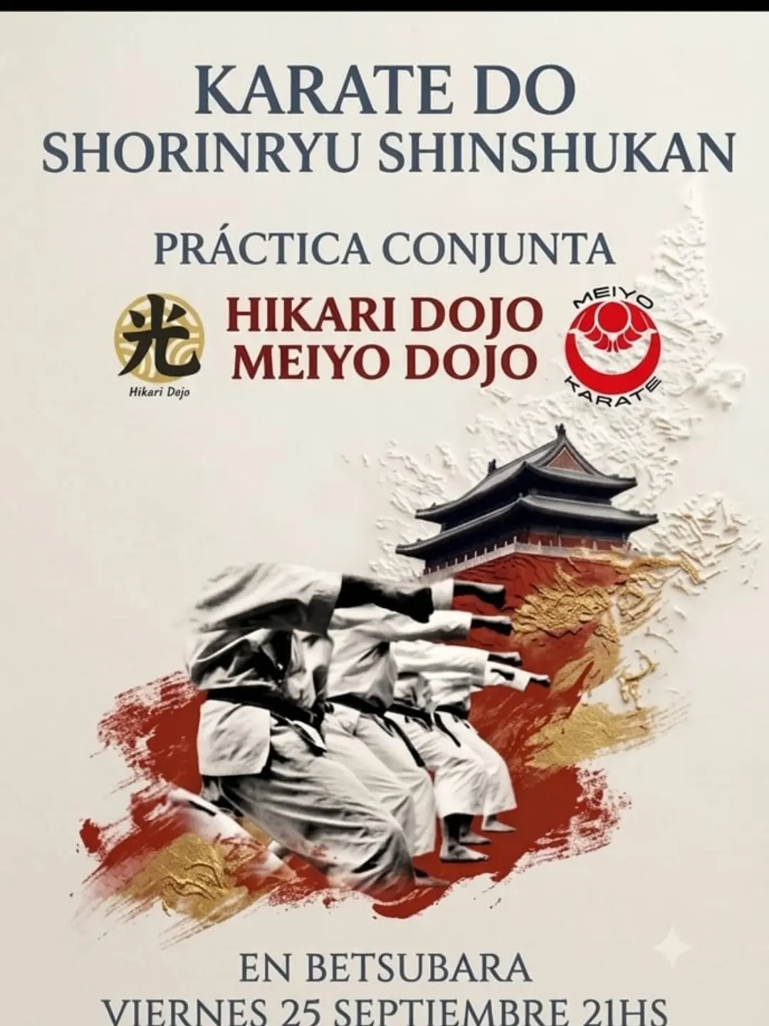 Afiche oficial Práctica Conjunta Hikari Dojo y Meiyo Dojo en Betsubara